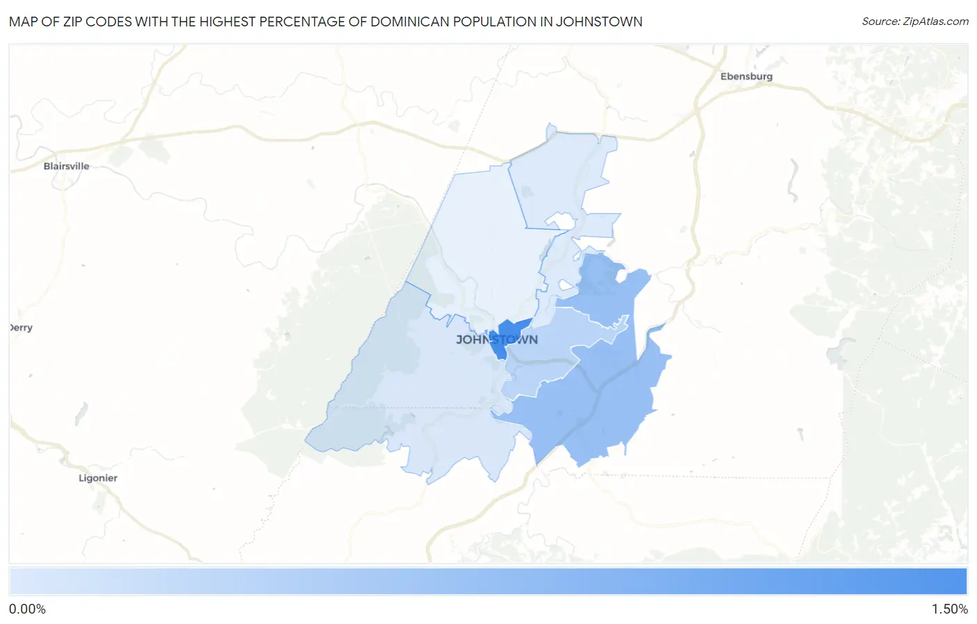 Zip Codes with the Highest Percentage of Dominican Population in Johnstown Map