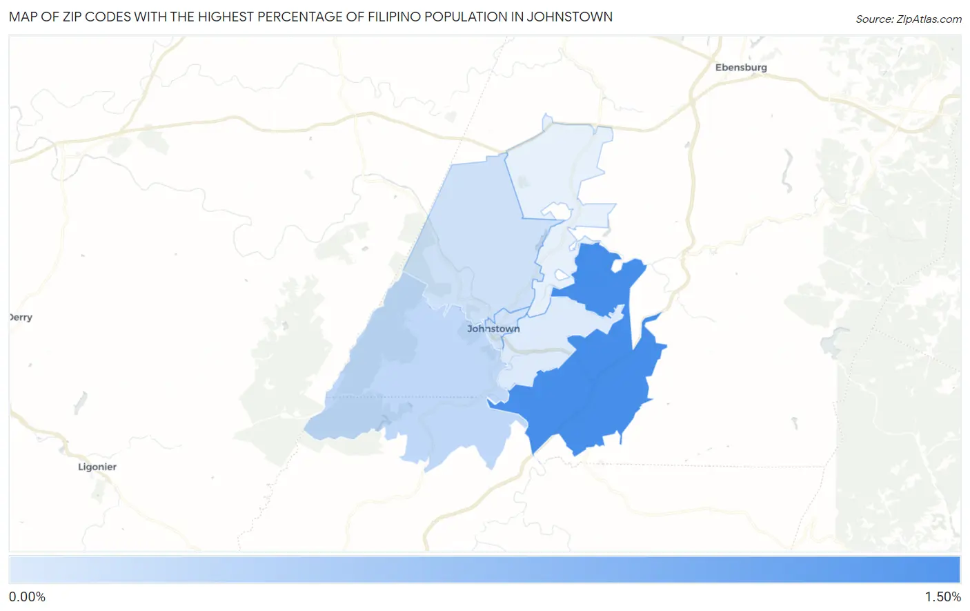 Zip Codes with the Highest Percentage of Filipino Population in Johnstown Map