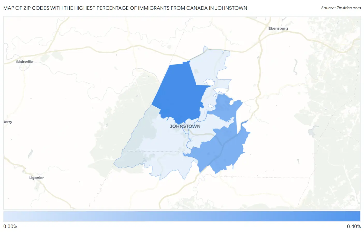 Zip Codes with the Highest Percentage of Immigrants from Canada in Johnstown Map