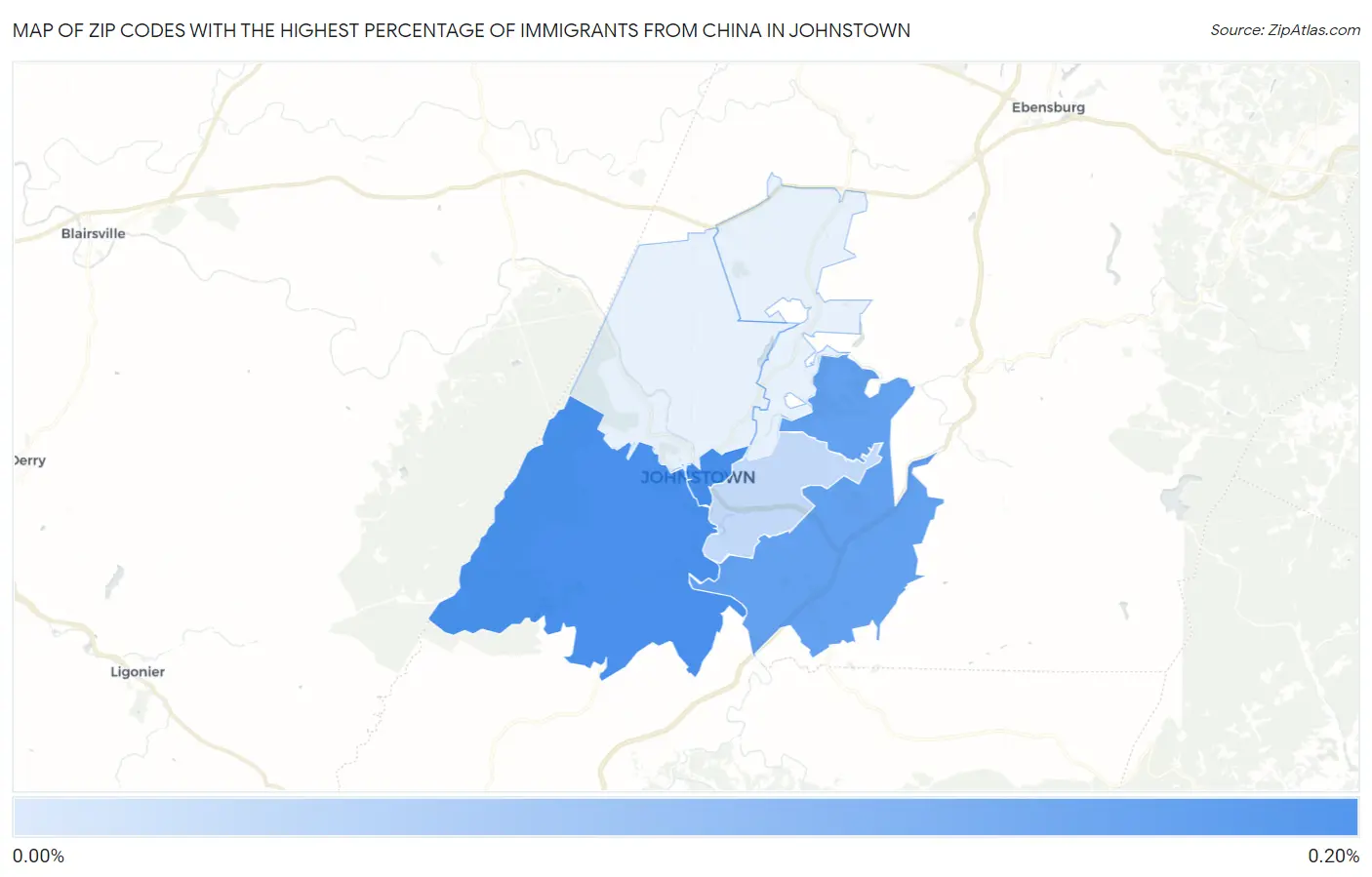 Zip Codes with the Highest Percentage of Immigrants from China in Johnstown Map