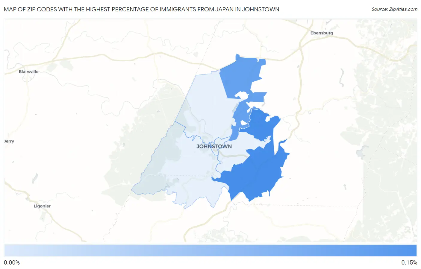 Zip Codes with the Highest Percentage of Immigrants from Japan in Johnstown Map