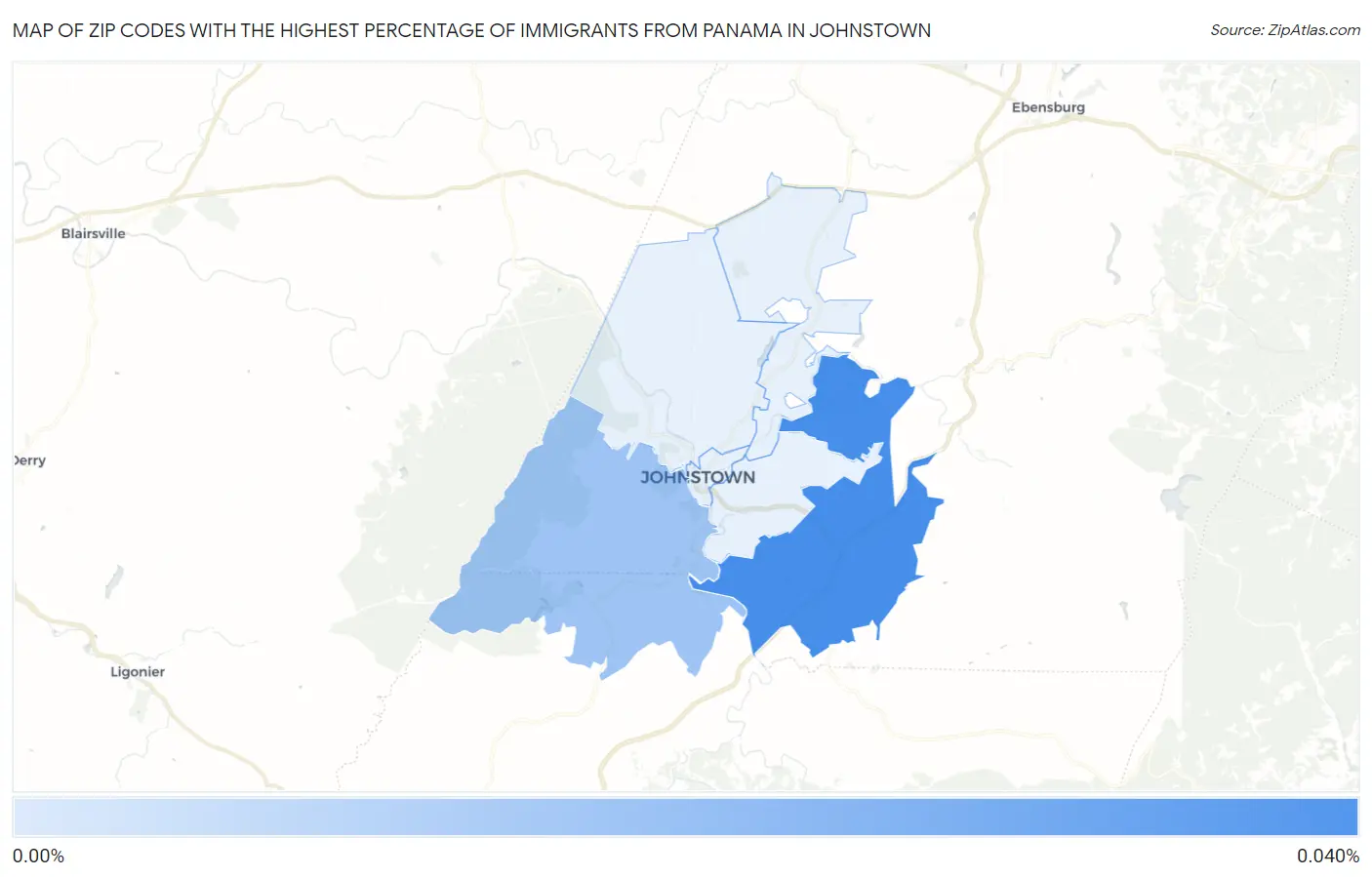 Zip Codes with the Highest Percentage of Immigrants from Panama in Johnstown Map
