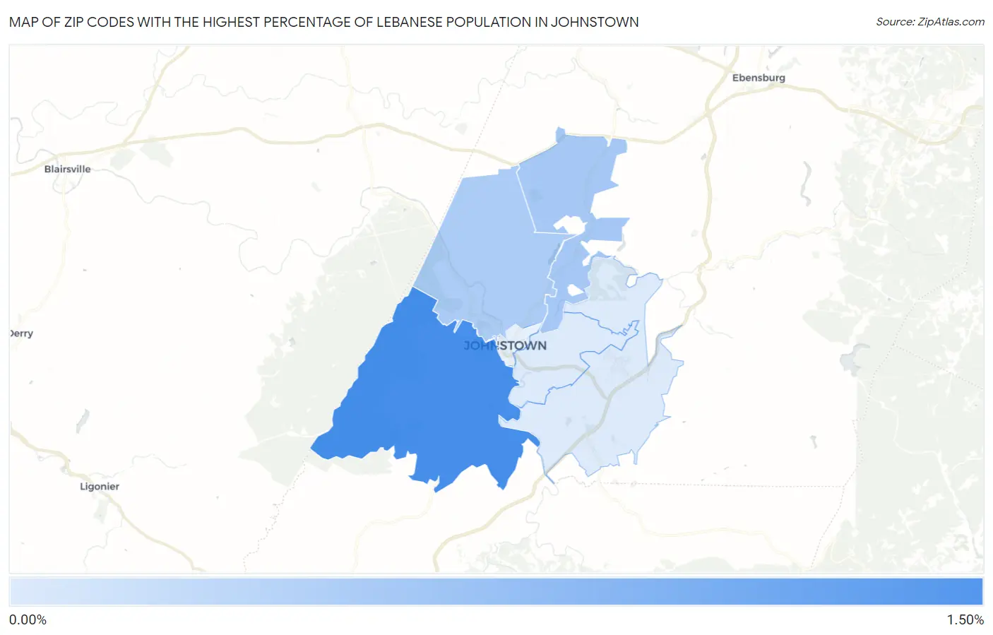 Zip Codes with the Highest Percentage of Lebanese Population in Johnstown Map