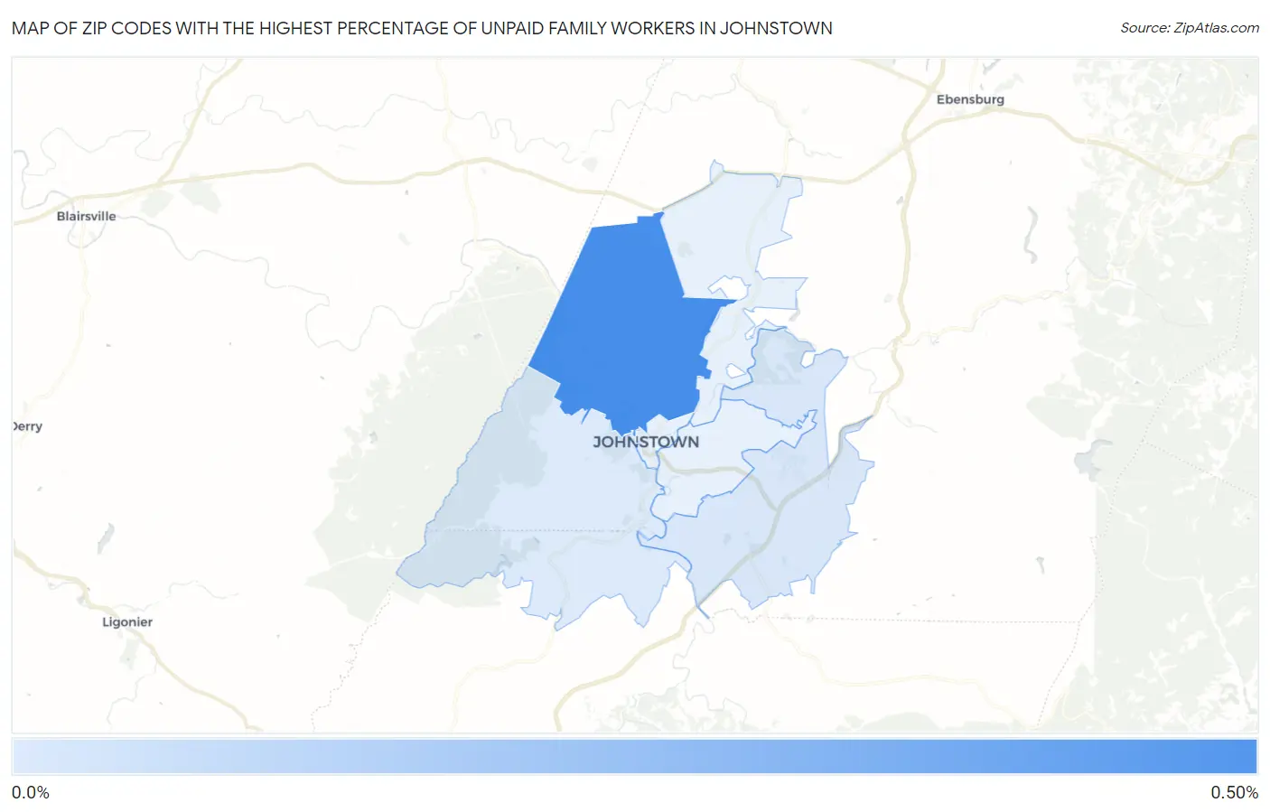 Zip Codes with the Highest Percentage of Unpaid Family Workers in Johnstown Map