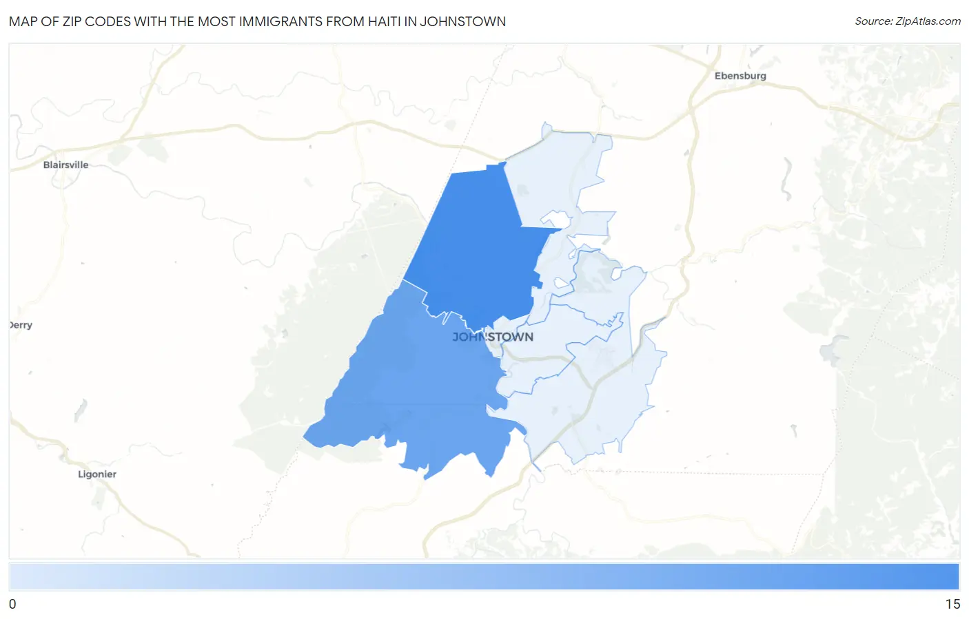 Zip Codes with the Most Immigrants from Haiti in Johnstown Map