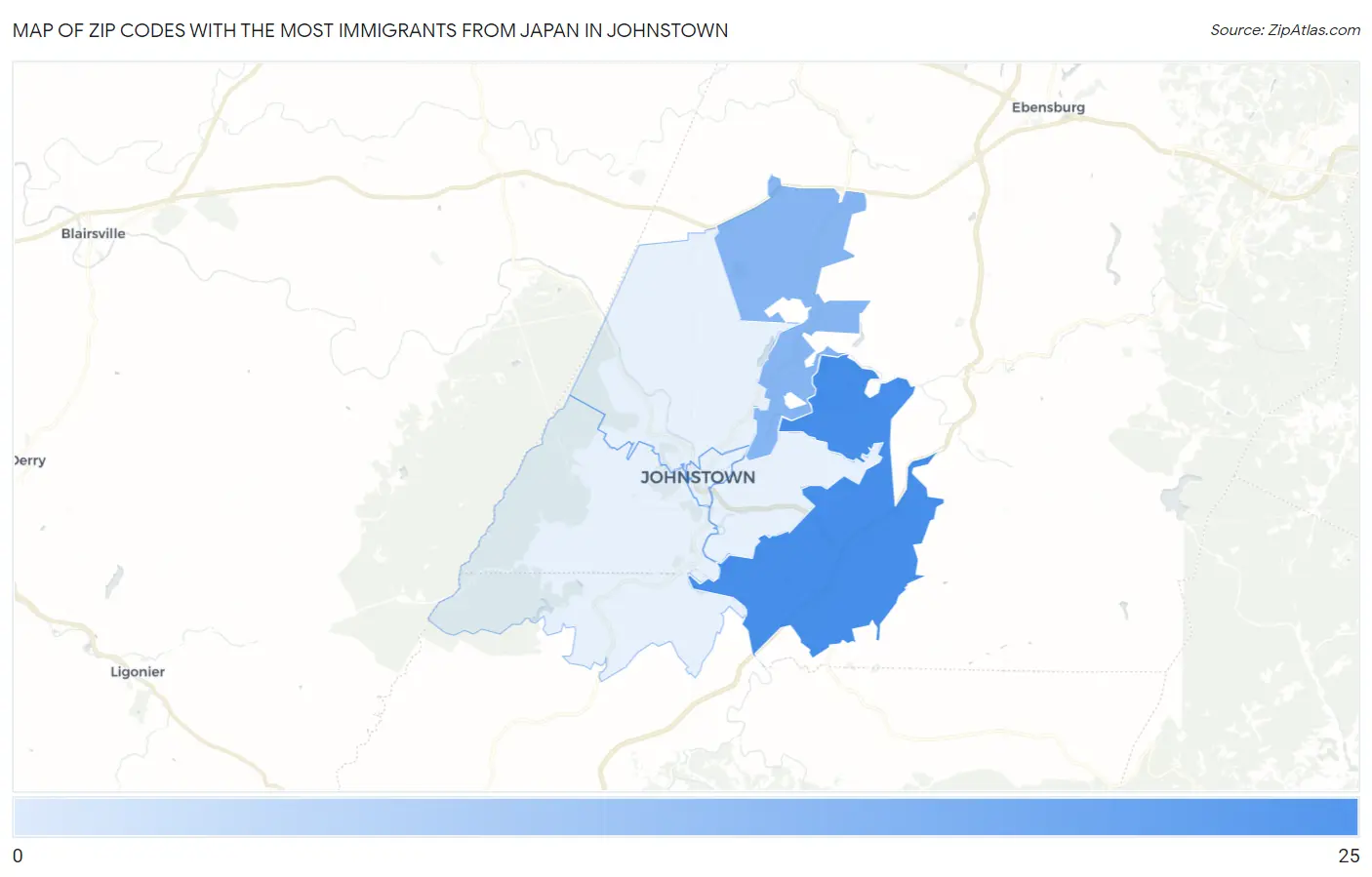Zip Codes with the Most Immigrants from Japan in Johnstown Map