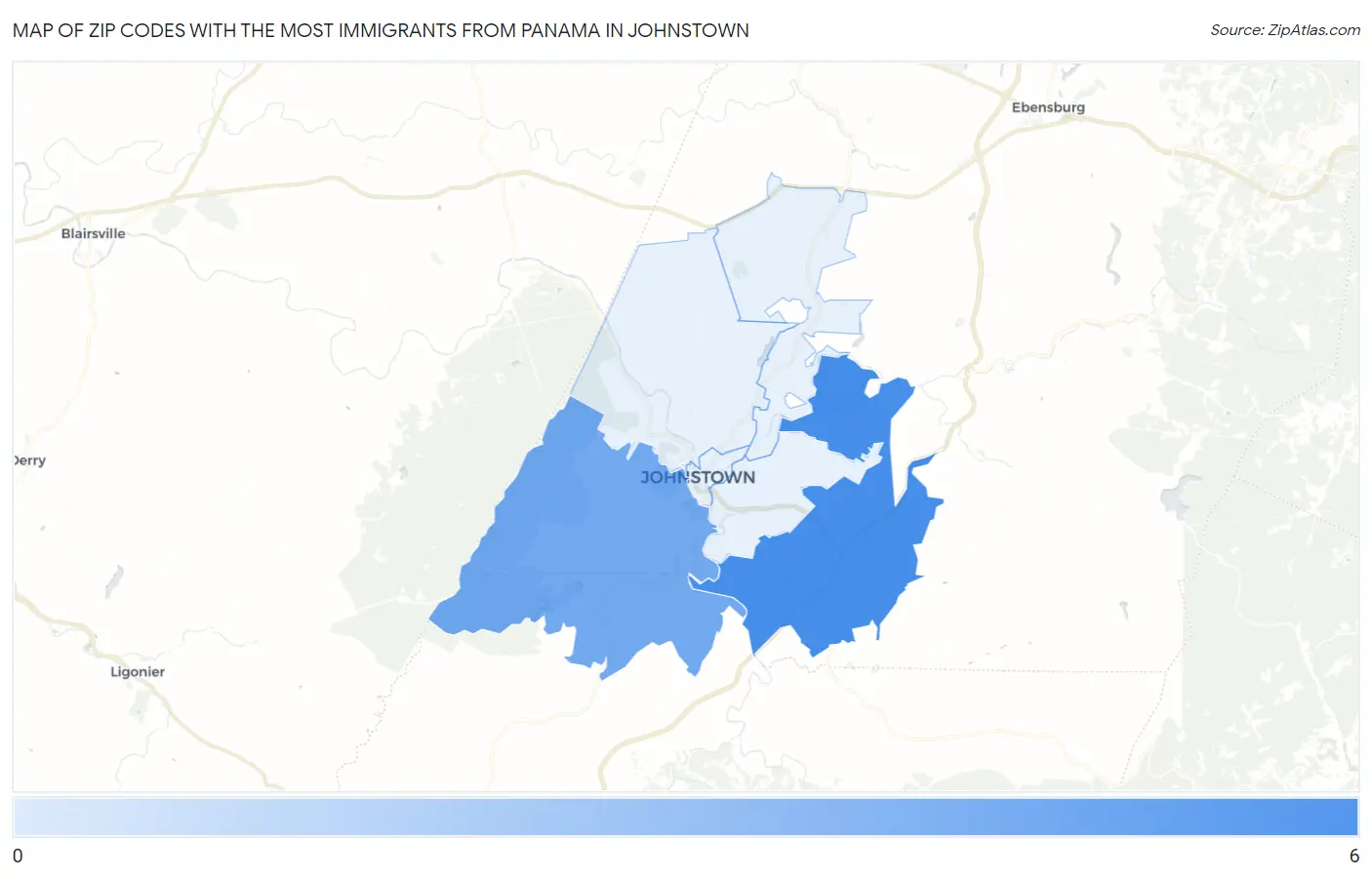 Zip Codes with the Most Immigrants from Panama in Johnstown Map