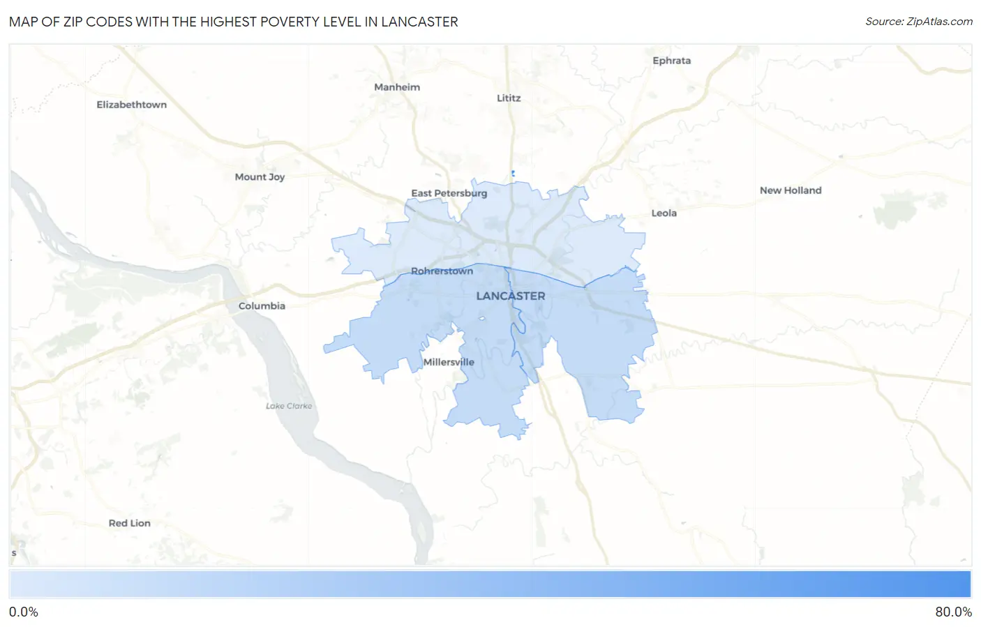 Zip Codes with the Highest Poverty Level in Lancaster Map