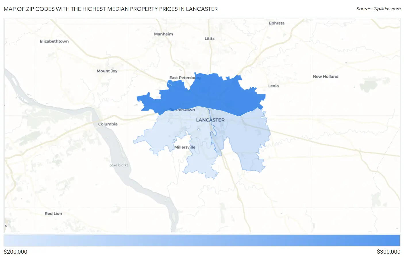 Zip Codes with the Highest Median Property Prices in Lancaster Map