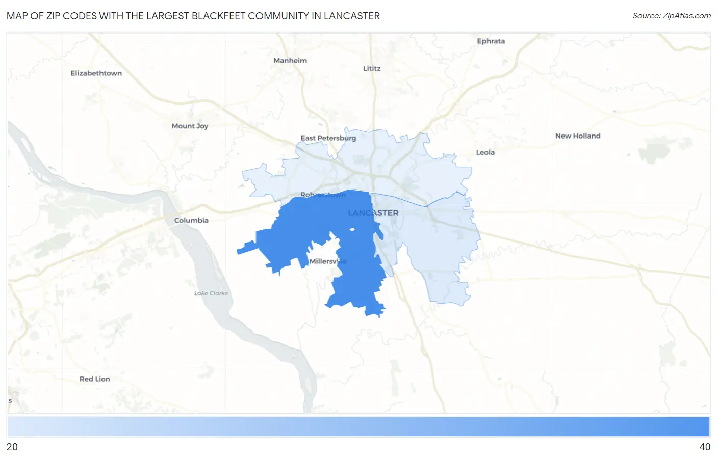 Zip Codes with the Largest Blackfeet Community in Lancaster Map