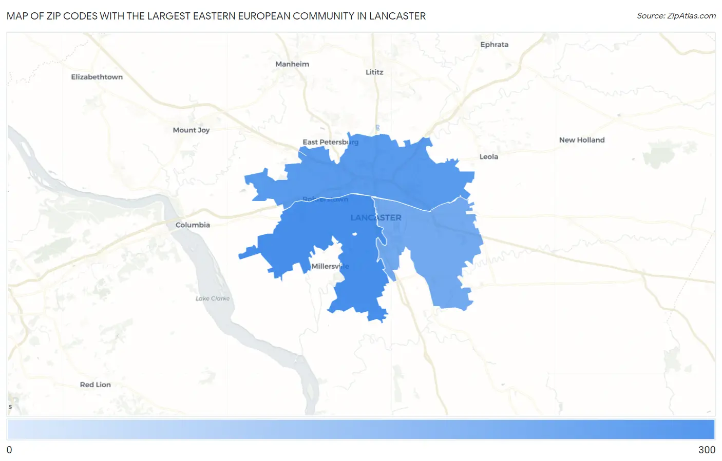Zip Codes with the Largest Eastern European Community in Lancaster Map