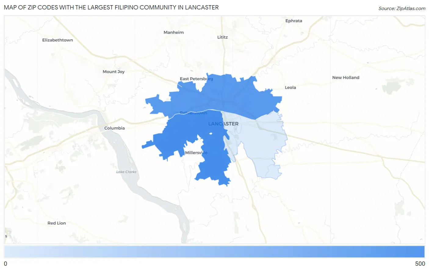 Zip Codes with the Largest Filipino Community in Lancaster Map