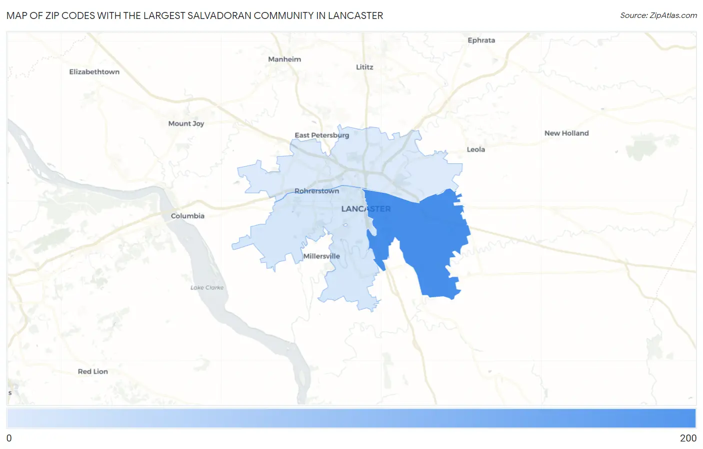 Zip Codes with the Largest Salvadoran Community in Lancaster Map