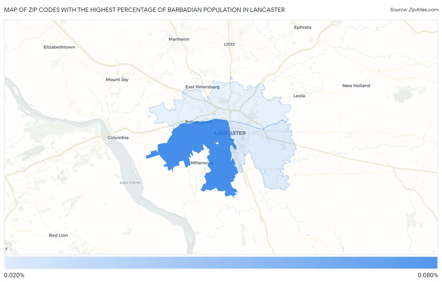 Zip Codes with the Highest Percentage of Barbadian Population in Lancaster Map