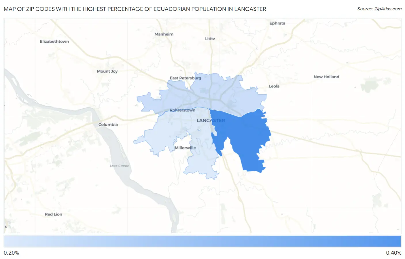Zip Codes with the Highest Percentage of Ecuadorian Population in Lancaster Map
