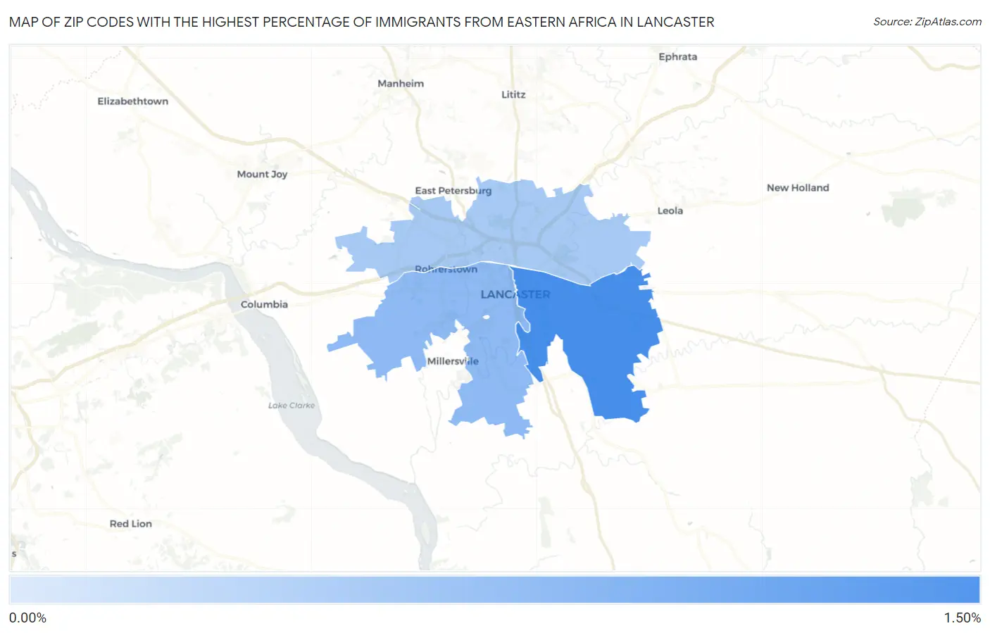 Zip Codes with the Highest Percentage of Immigrants from Eastern Africa in Lancaster Map
