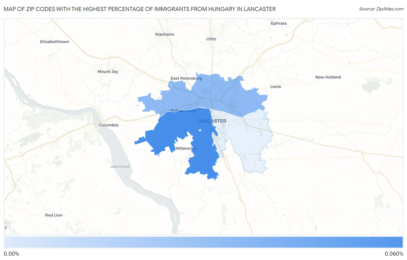 Zip Codes with the Highest Percentage of Immigrants from Hungary in Lancaster Map