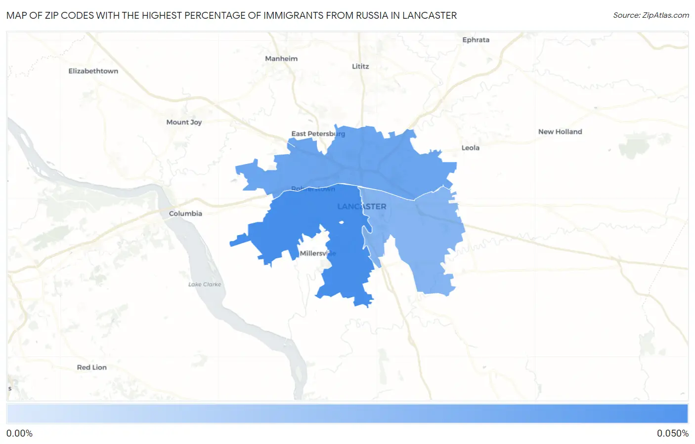 Zip Codes with the Highest Percentage of Immigrants from Russia in Lancaster Map