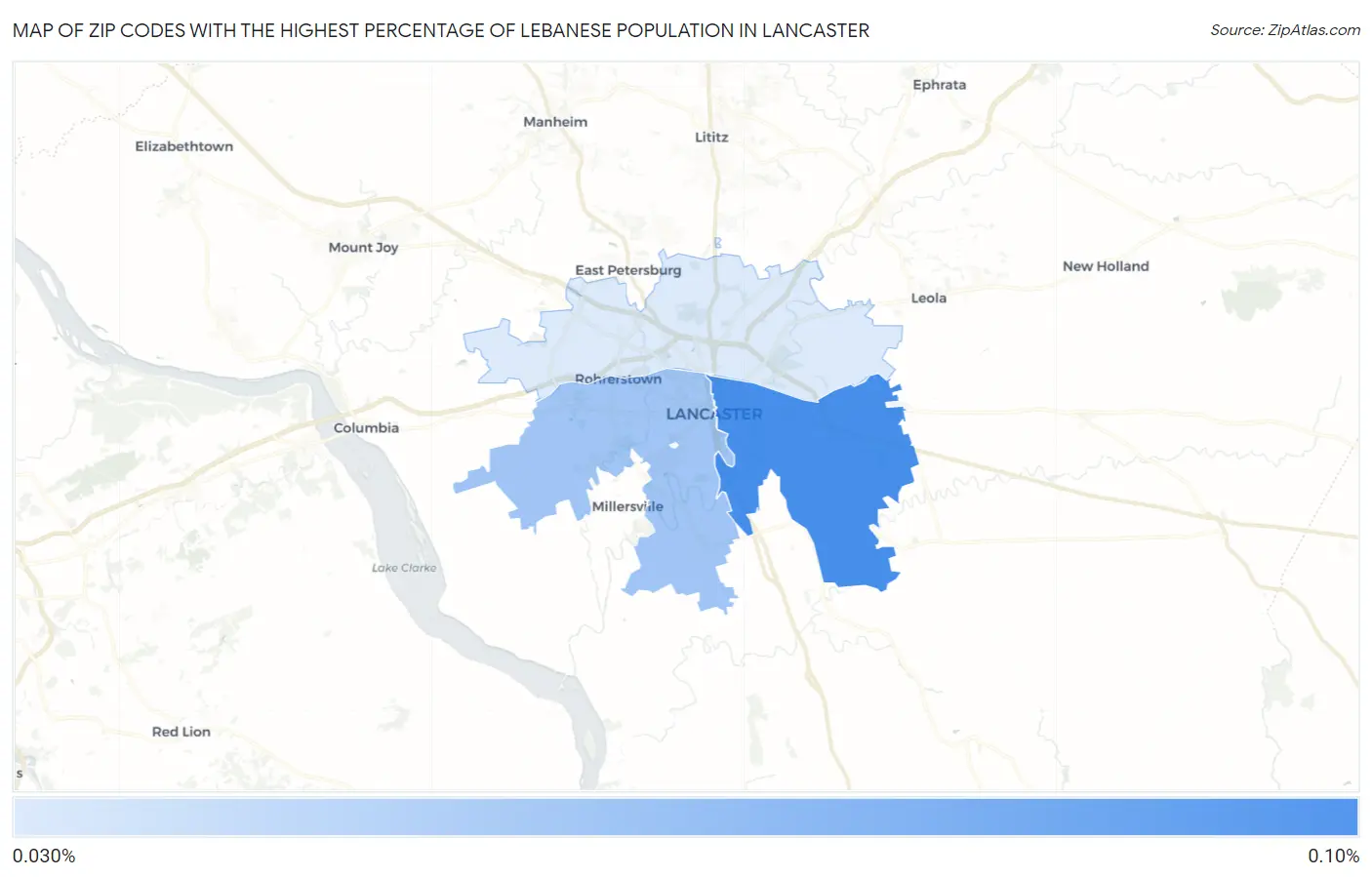 Zip Codes with the Highest Percentage of Lebanese Population in Lancaster Map