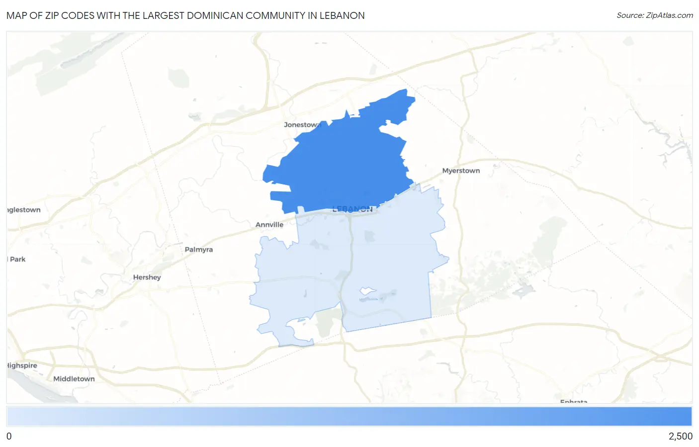 Zip Codes with the Largest Dominican Community in Lebanon Map