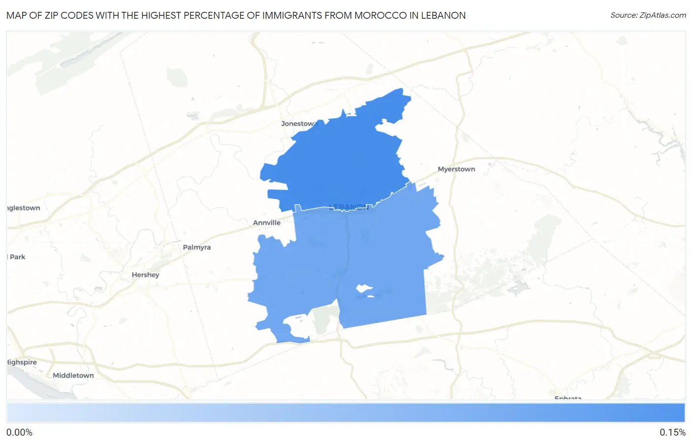 Zip Codes with the Highest Percentage of Immigrants from Morocco in Lebanon Map