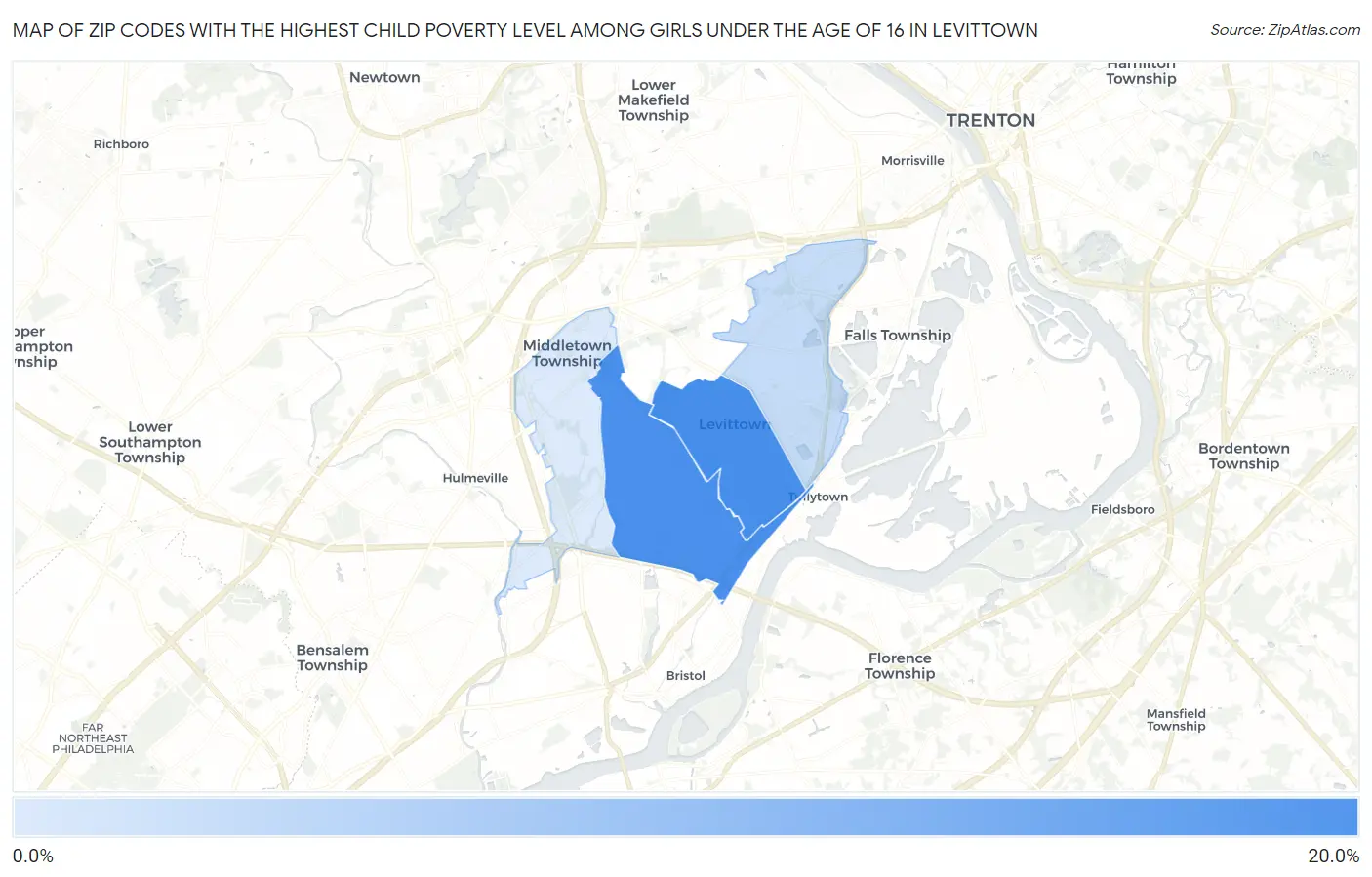 Zip Codes with the Highest Child Poverty Level Among Girls Under the Age of 16 in Levittown Map