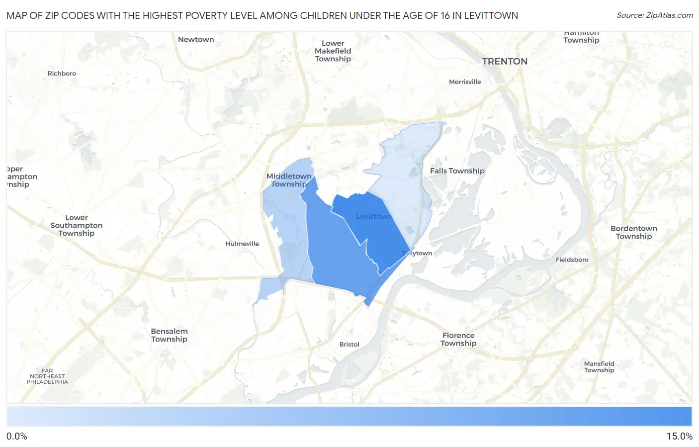Zip Codes with the Highest Poverty Level Among Children Under the Age of 16 in Levittown Map