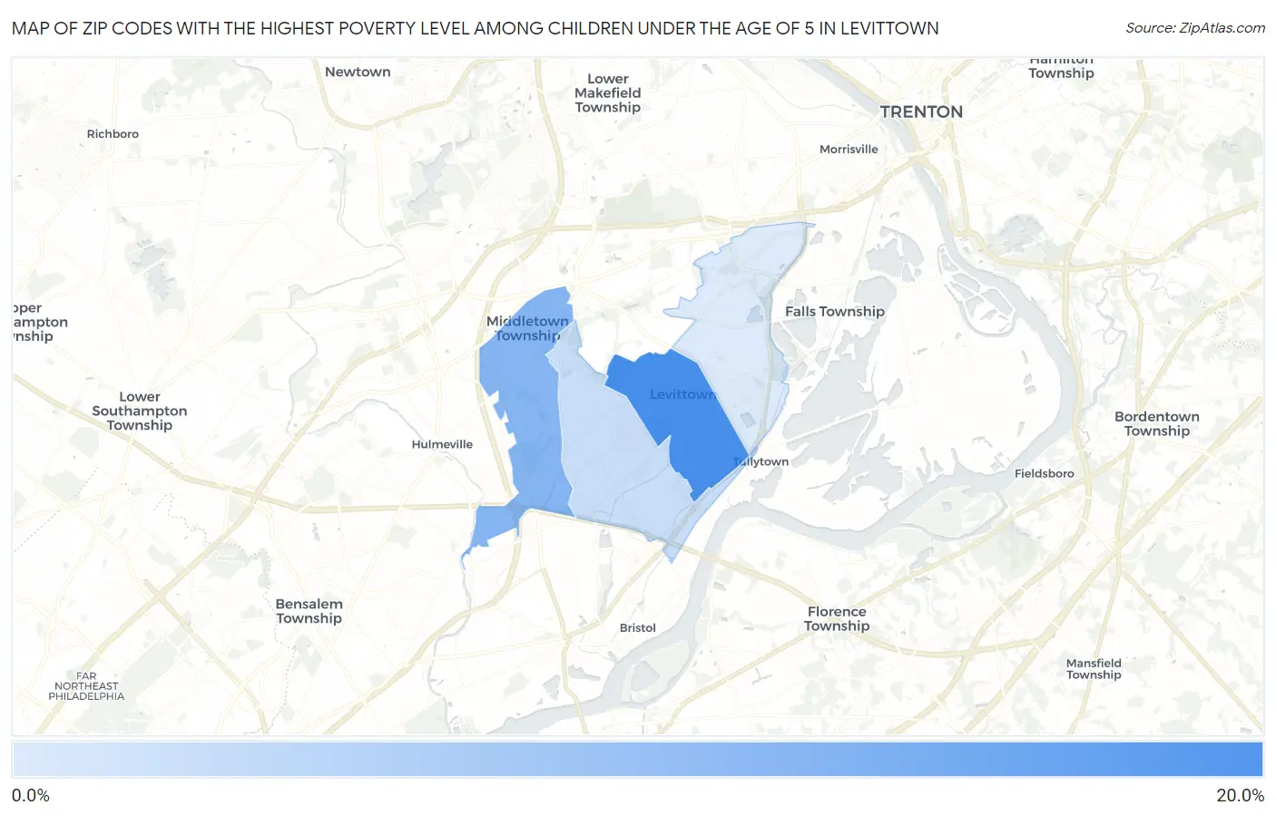 Zip Codes with the Highest Poverty Level Among Children Under the Age of 5 in Levittown Map