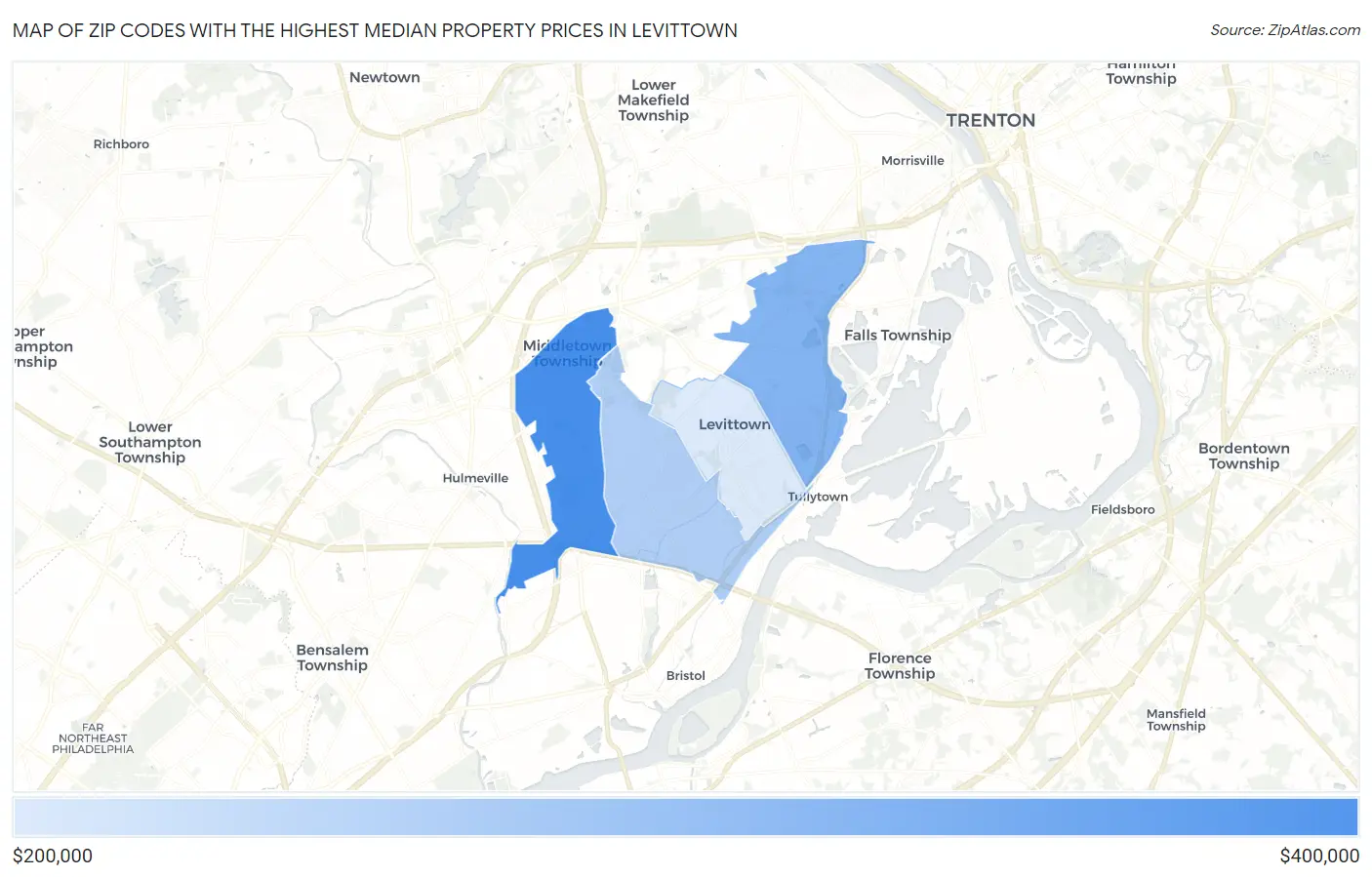 Zip Codes with the Highest Median Property Prices in Levittown Map