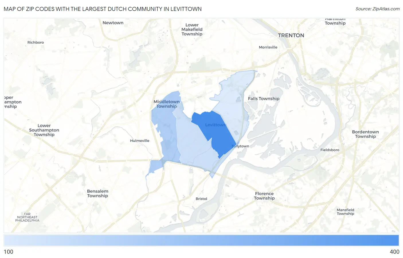 Zip Codes with the Largest Dutch Community in Levittown Map