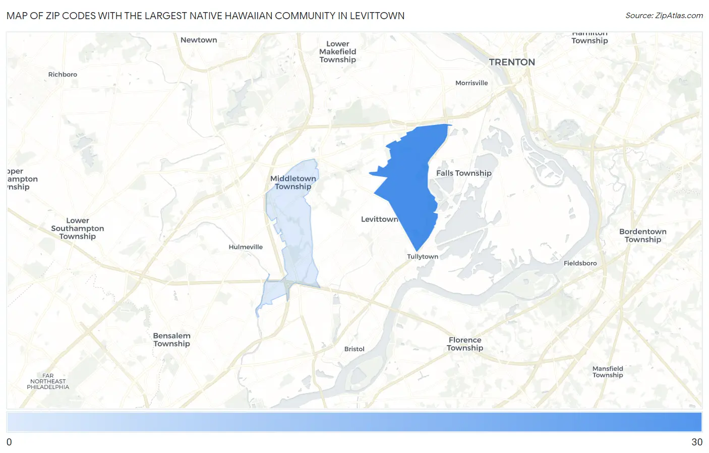 Zip Codes with the Largest Native Hawaiian Community in Levittown Map