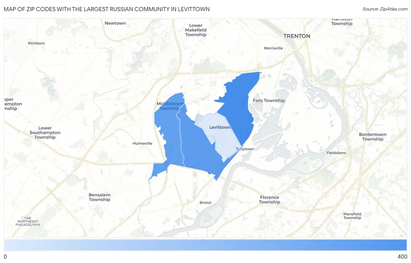 Zip Codes with the Largest Russian Community in Levittown Map
