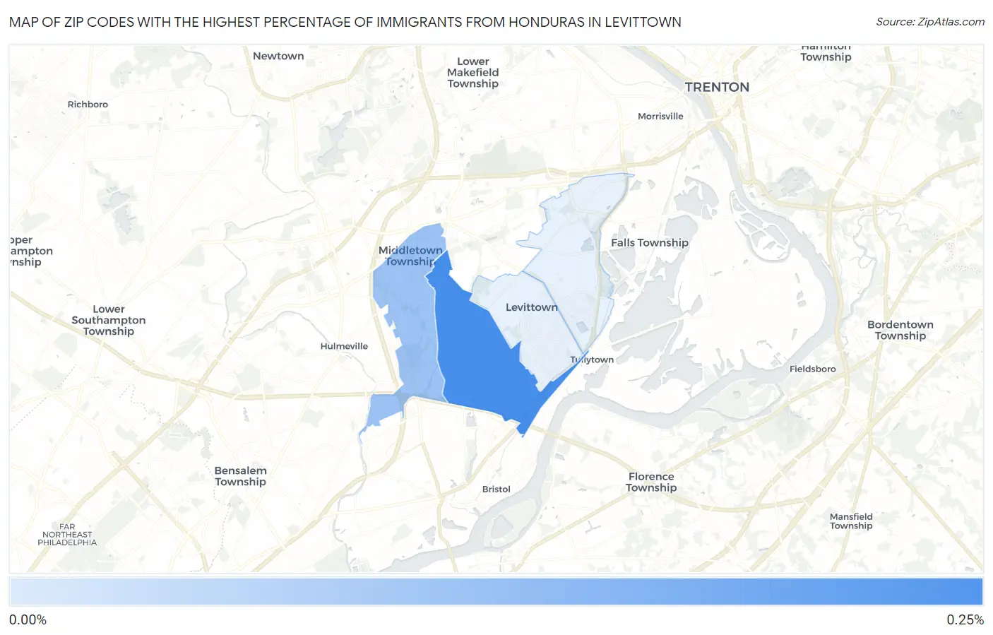 Zip Codes with the Highest Percentage of Immigrants from Honduras in Levittown Map