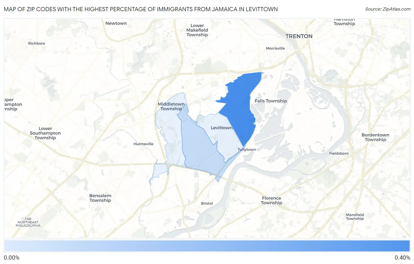 Zip Codes with the Highest Percentage of Immigrants from Jamaica in Levittown Map