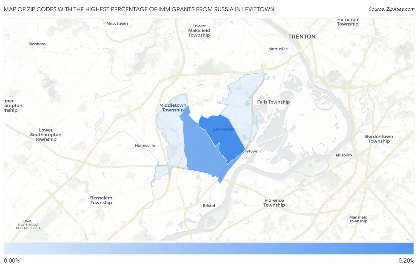 Zip Codes with the Highest Percentage of Immigrants from Russia in Levittown Map