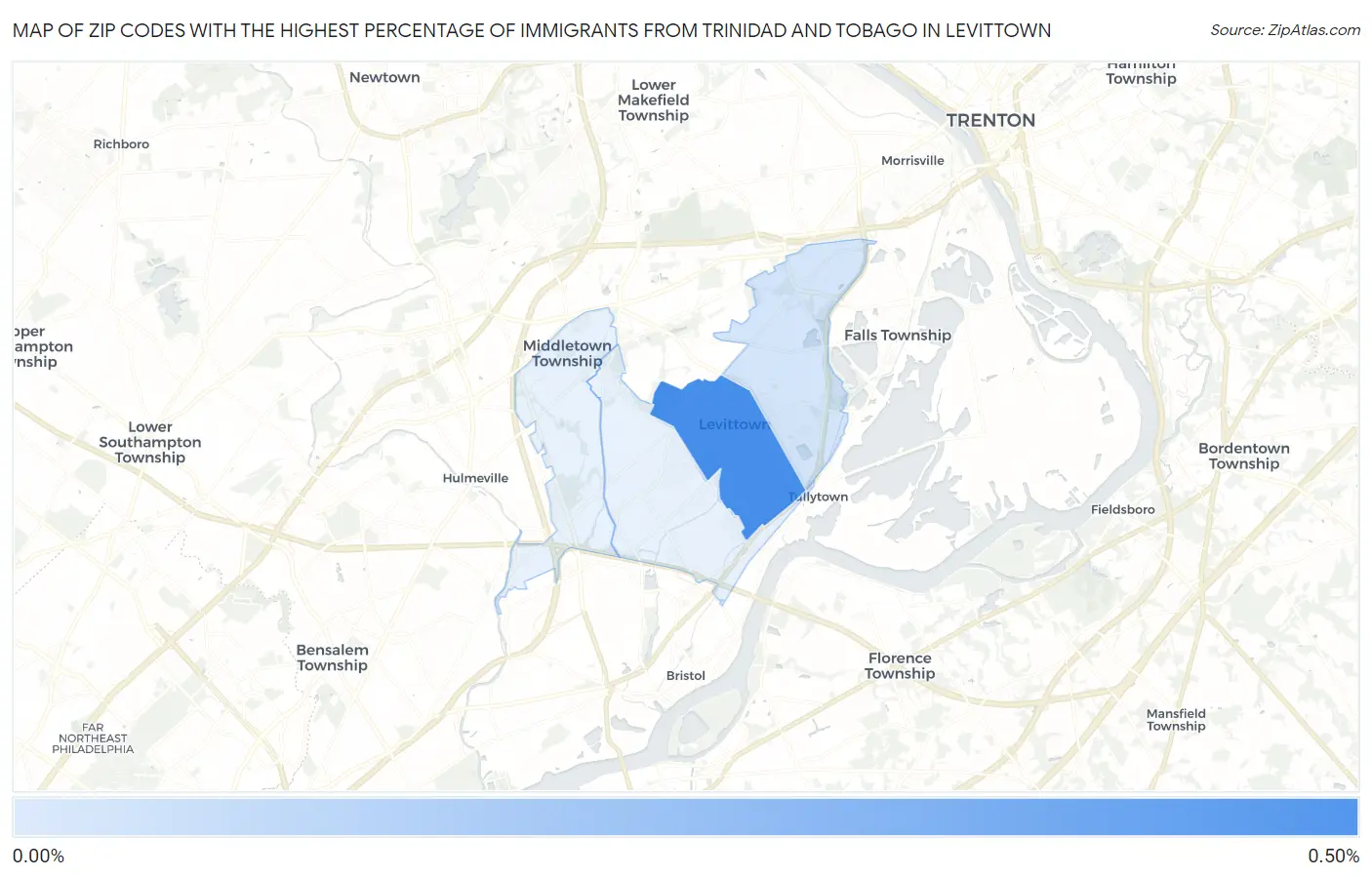 Zip Codes with the Highest Percentage of Immigrants from Trinidad and Tobago in Levittown Map