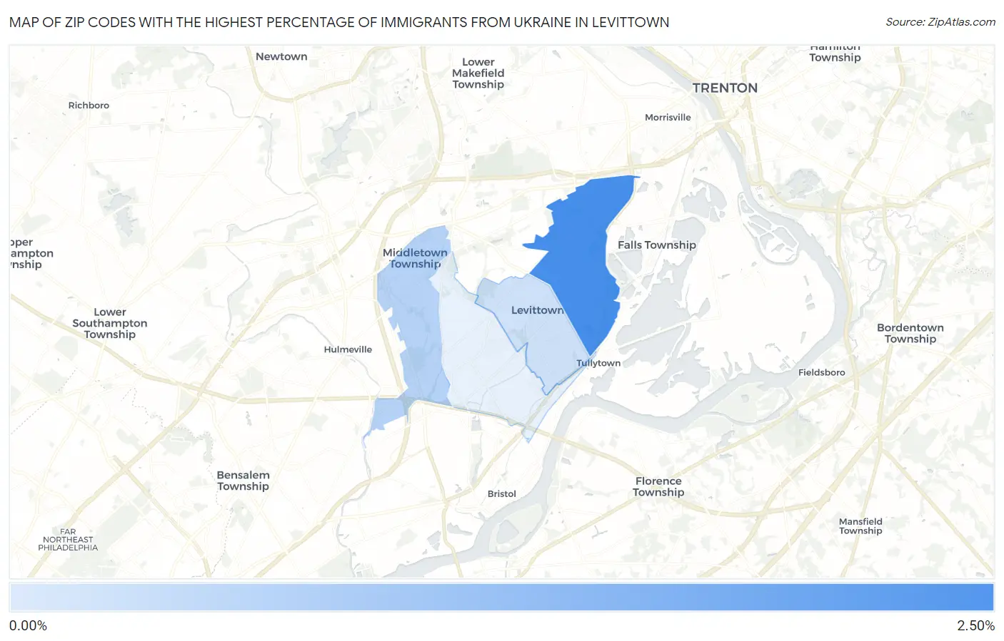 Zip Codes with the Highest Percentage of Immigrants from Ukraine in Levittown Map