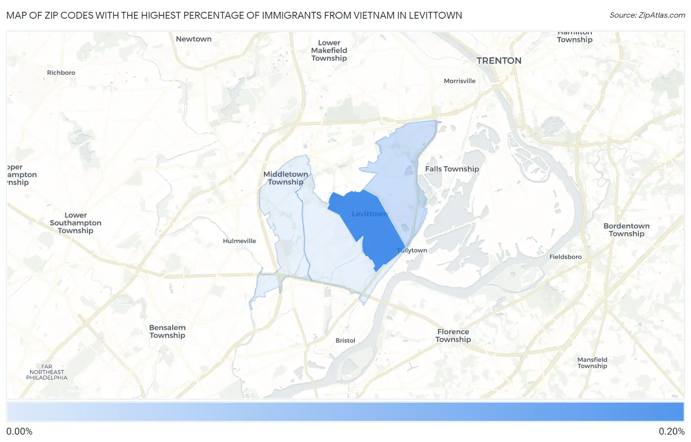 Zip Codes with the Highest Percentage of Immigrants from Vietnam in Levittown Map