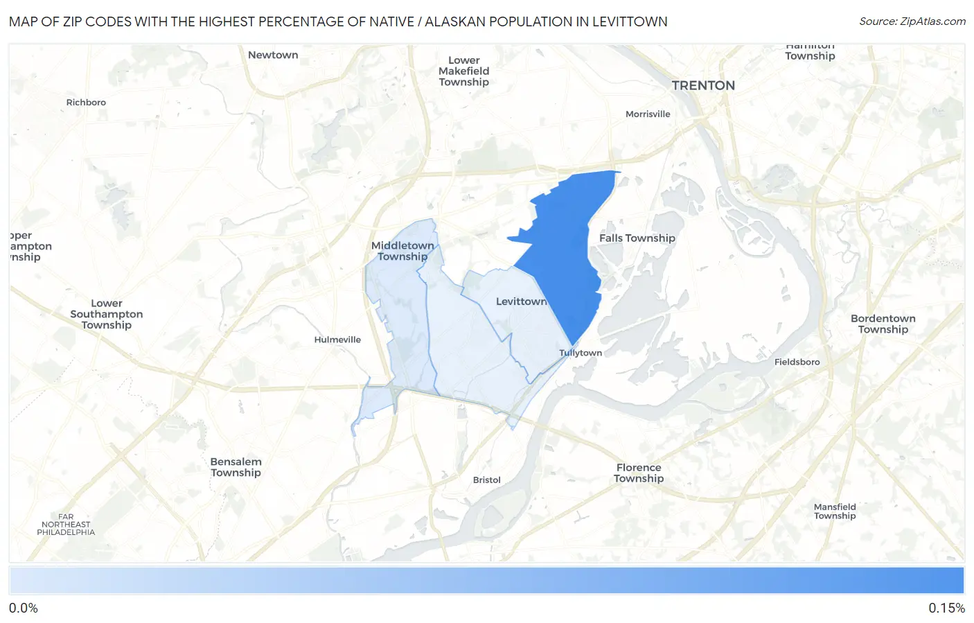 Zip Codes with the Highest Percentage of Native / Alaskan Population in Levittown Map