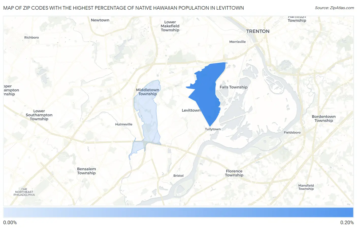 Zip Codes with the Highest Percentage of Native Hawaiian Population in Levittown Map