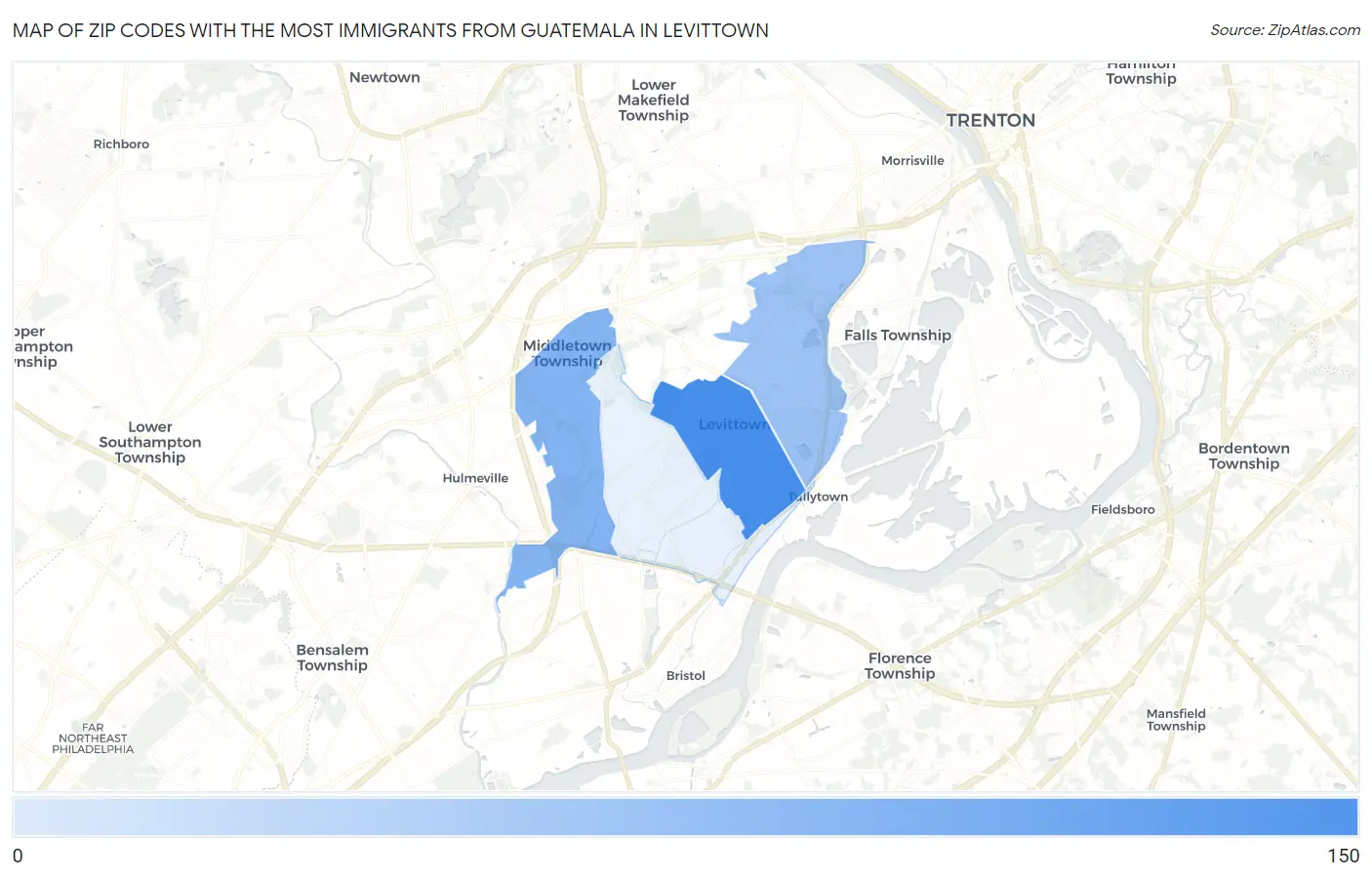 Zip Codes with the Most Immigrants from Guatemala in Levittown Map
