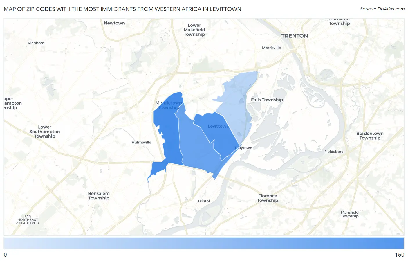 Zip Codes with the Most Immigrants from Western Africa in Levittown Map