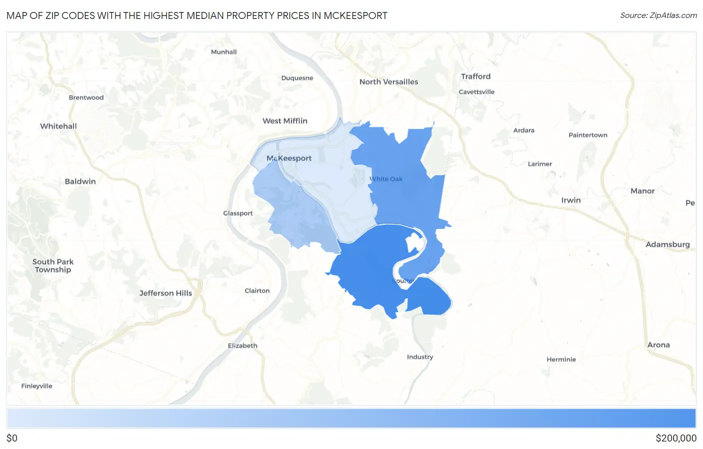 Zip Codes with the Highest Median Property Prices in Mckeesport Map