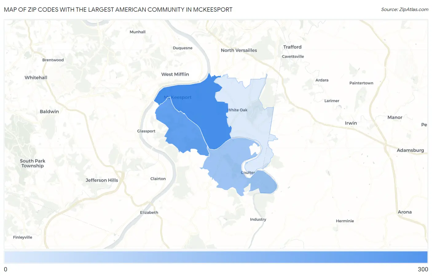Zip Codes with the Largest American Community in Mckeesport Map