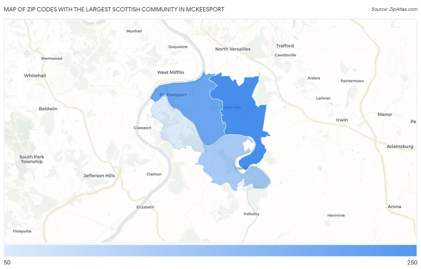 Zip Codes with the Largest Scottish Community in Mckeesport Map