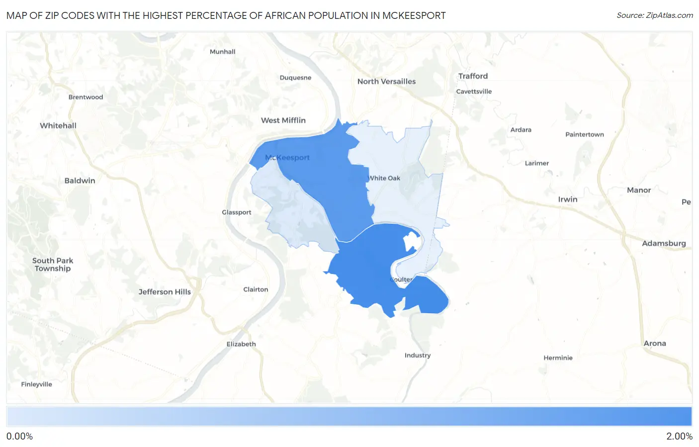 Zip Codes with the Highest Percentage of African Population in Mckeesport Map