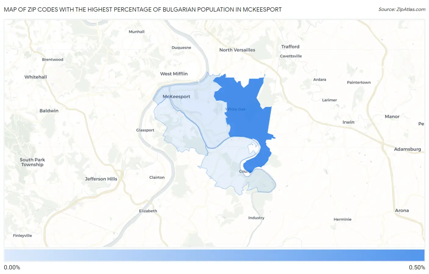 Zip Codes with the Highest Percentage of Bulgarian Population in Mckeesport Map