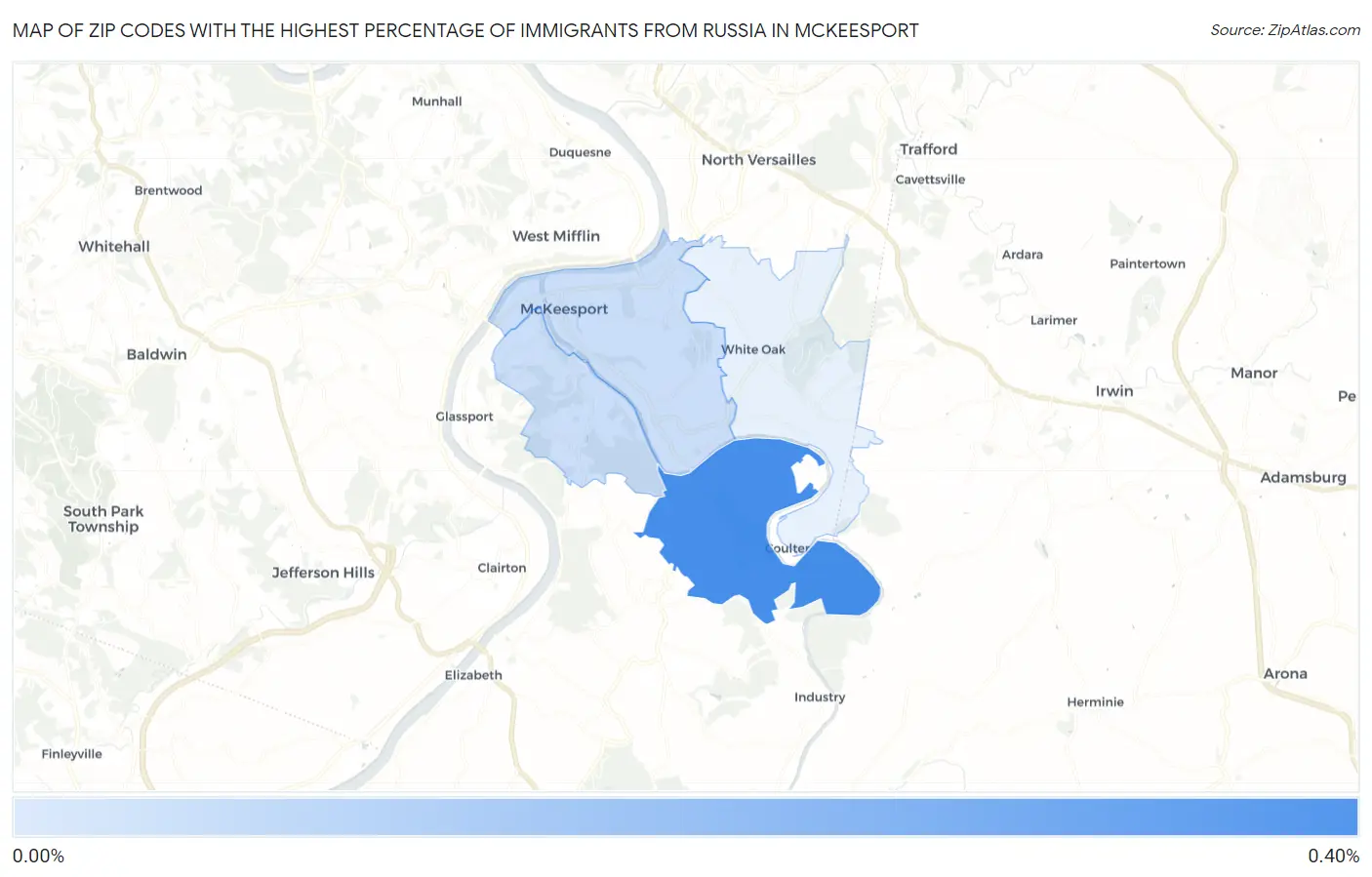Zip Codes with the Highest Percentage of Immigrants from Russia in Mckeesport Map