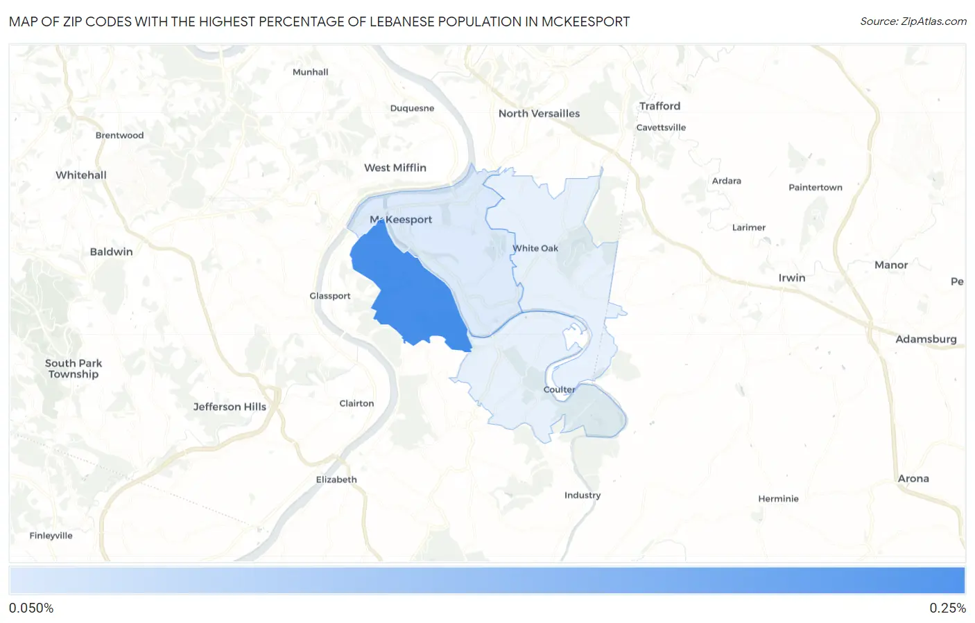 Zip Codes with the Highest Percentage of Lebanese Population in Mckeesport Map