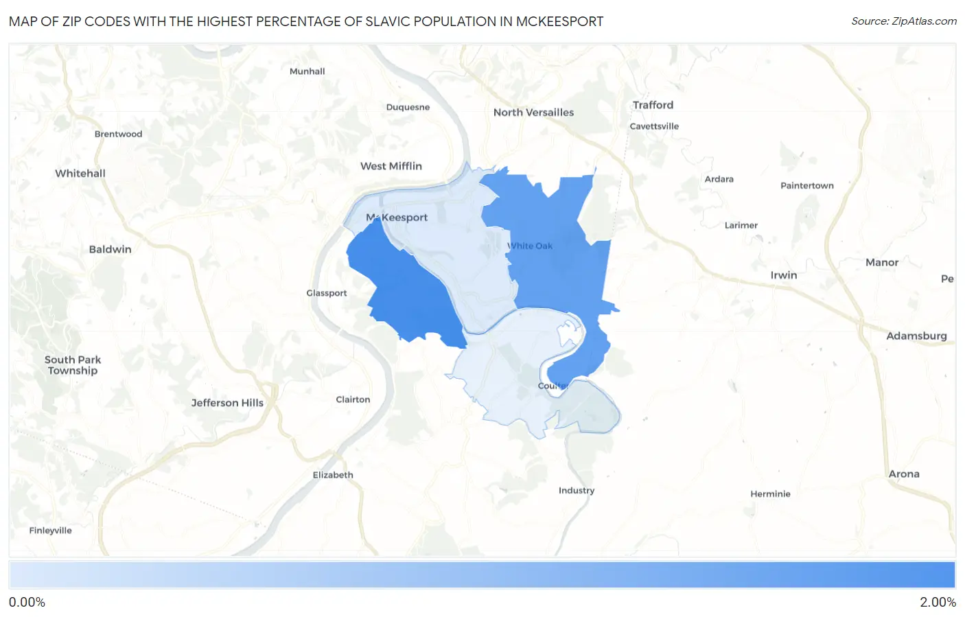 Zip Codes with the Highest Percentage of Slavic Population in Mckeesport Map